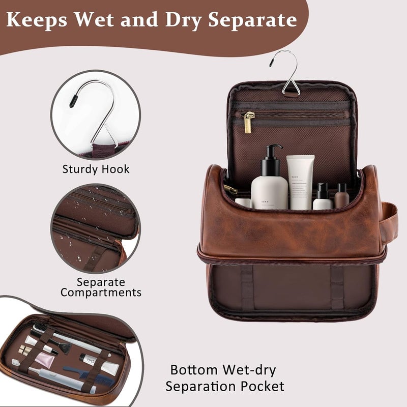 Aganmi Personalized Christmas Birthday Gifts Toiletry Bag for Men Dad Husband, Custom Initial PU Leather Waterproof Toiletry Organizer Dopp Kit Shaving Bag Travel Essential for Men, Reddish Brown J - Image 5